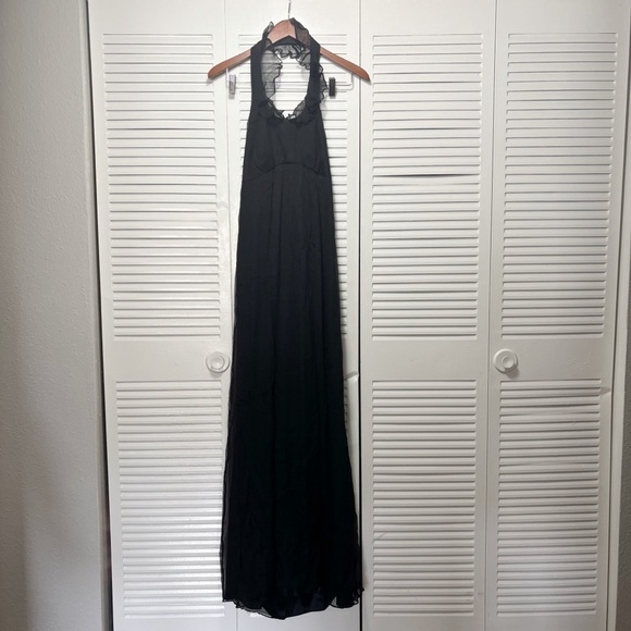 Amsale Black Silk Full Length Formal Sleeveless Halter Dress Women’s Size 6 - Picture 1 of 8